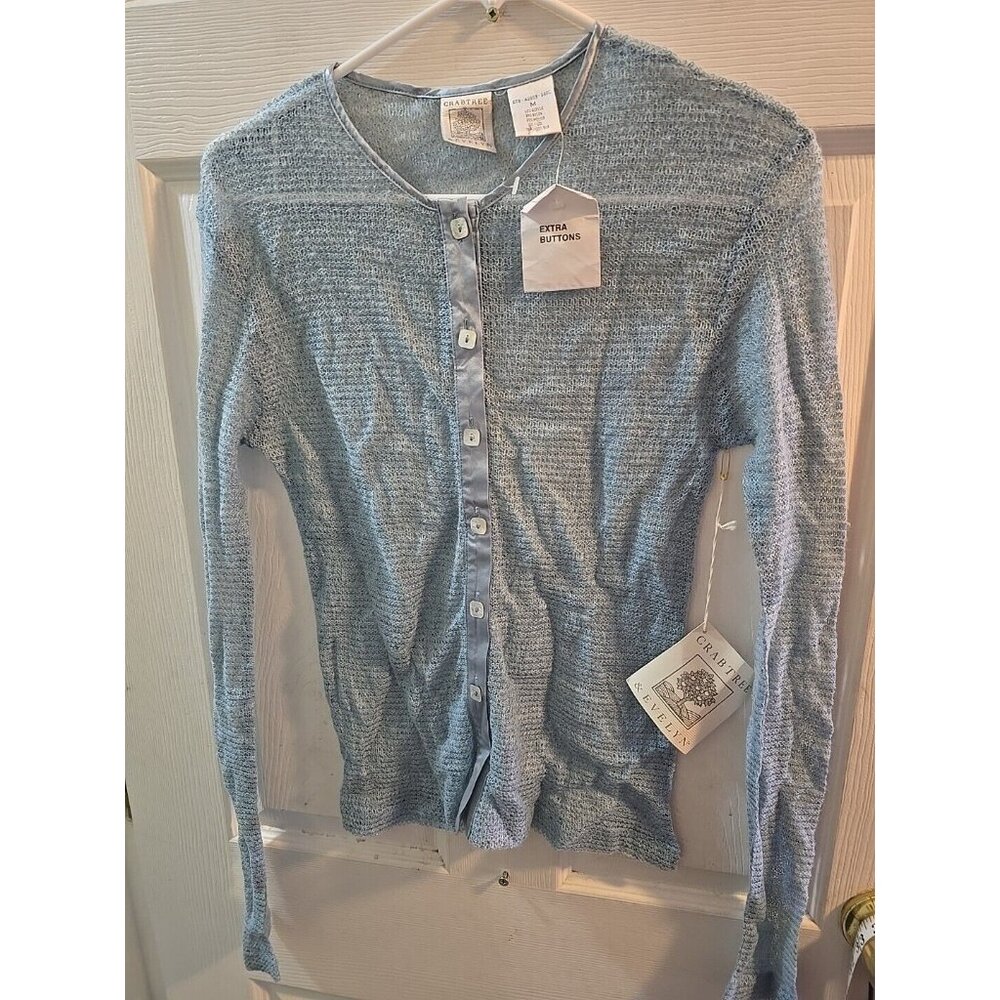 crabtree evelyn NWT Mohair, Wool, Silk Blend Cardigan Sweatee Dusty Blue. Medium - Picture 2 of 15